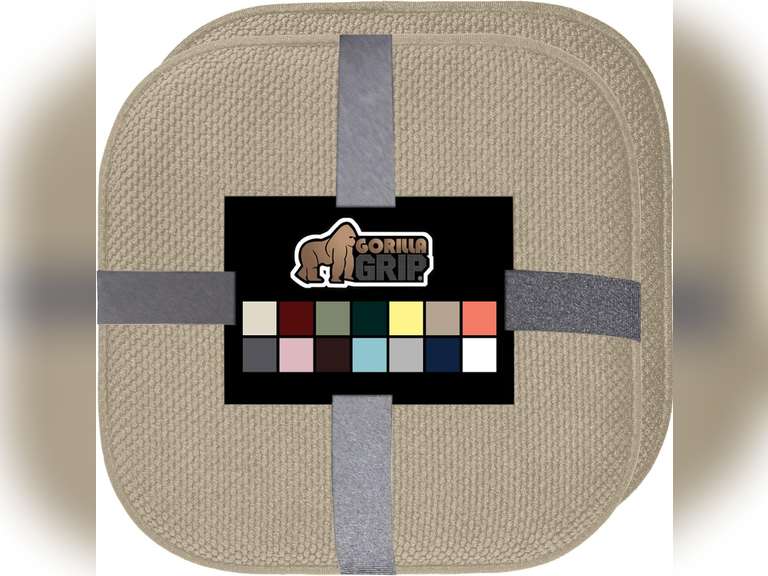 GORILLA GRIP Slip Resistant Chair Cushions, No Ties Required, Memory Foam Pads for Dining Room, Kitchen Table, Office, Rocking Chairs, Plush Seat Cover Cushion Pad, Home Decor, Set of 2 16x16, Beige 38