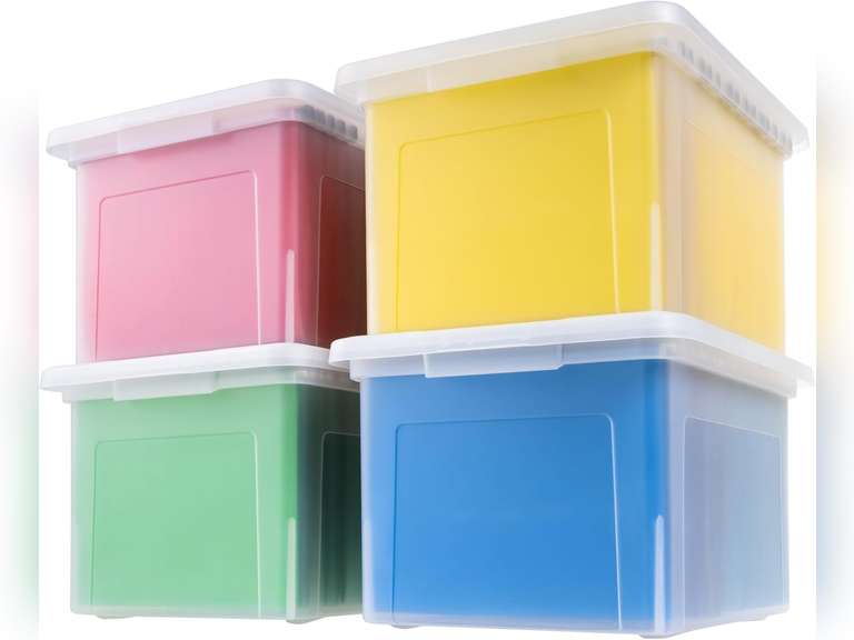 IRIS USA Plastic File Organizer Box for Letter/Legal File, BPA-Free Plastic Storage Bin Tote Organizer with Durable and Secure Latching Lid, Stackable and Nestable, Clear 33L (35 US Qt) 3 Pack 36