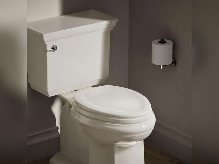 KOHLER K-4647-96 Stonewood Molded-Wood with Color-Matched Plastic Hinges Elongated Toilet Seat, Biscuit 47