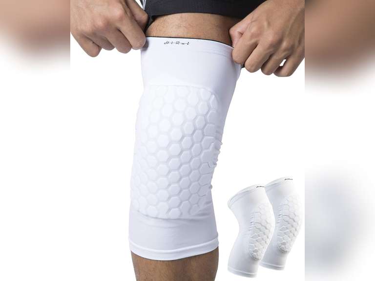 HiRui Knee Pads for Kids Youth Adult, Basketball Baseball Knee Brace Knee Support, Collision Avoidance Kneepad Compression Knee Sleeve for Volleyball Football Cycling Running-1Pair (White, 2XL) 20