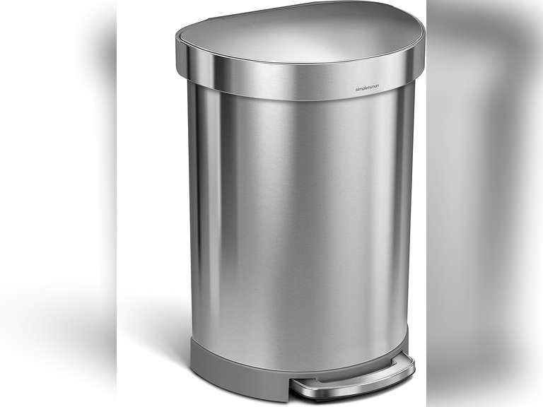 simplehuman 60 Liter / 16 Gallon Stainless Steel Semi-Round Step Trash Can with Liner Rim, Brushed Stainless Steel 131