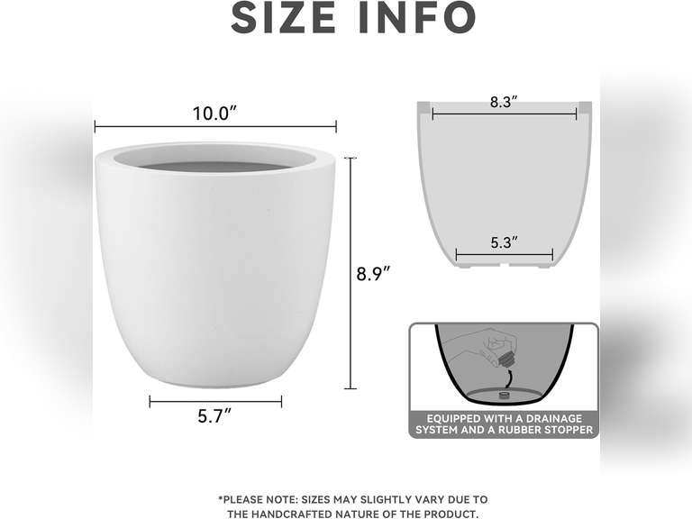 Kante Round Concrete Planter, Pure White, 10" W 28