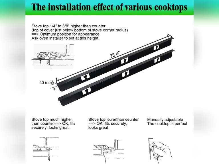 Stove Gap Covers /6061T-6 aluminum alloy -23.4"" / Oven Side Gap Filler/Range Trim Kit/Guard Between Stove Top & CounterCounter Stove Gap Covers for a Seamless and Clean Kitchen 24
