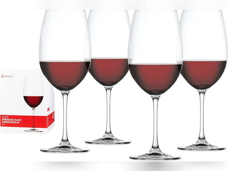 Spiegelau Salute Bordeaux Wine Glasses, Set of 4, European-Made Lead-Free Crystal, Classic Stemmed, Dishwasher Safe, Professional Quality Red Wine Glass Gift Set, 25 oz 39