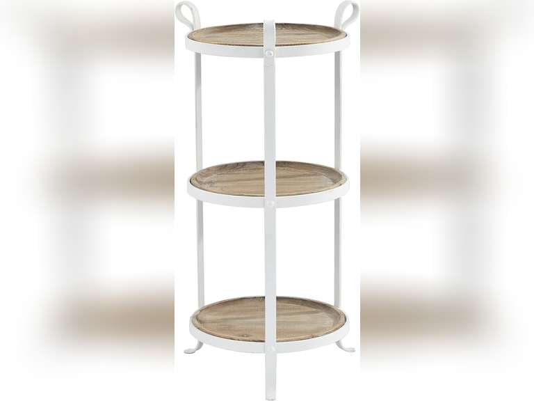 Deco 79 Metal Round Accent Table with Brown Wood Tabletops, 14" x 14" x 28", White 437