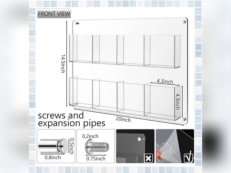 Yalikop 8 Pocket Acrylic Brochure Holder Wall Mount Clear Pamphlet Display Holder Plastic Trifold Flyer Rack Leaflet Holders Acrylic Literature Storage Rack for Offices Waiting Room 14