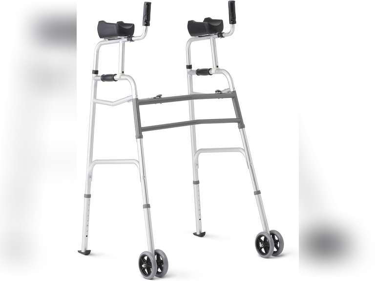 Medline Upright Walker with 5 Dual Wheels, Forearm Walker with Armrests, Height Adjustable, 300lb Weight Capacity 90