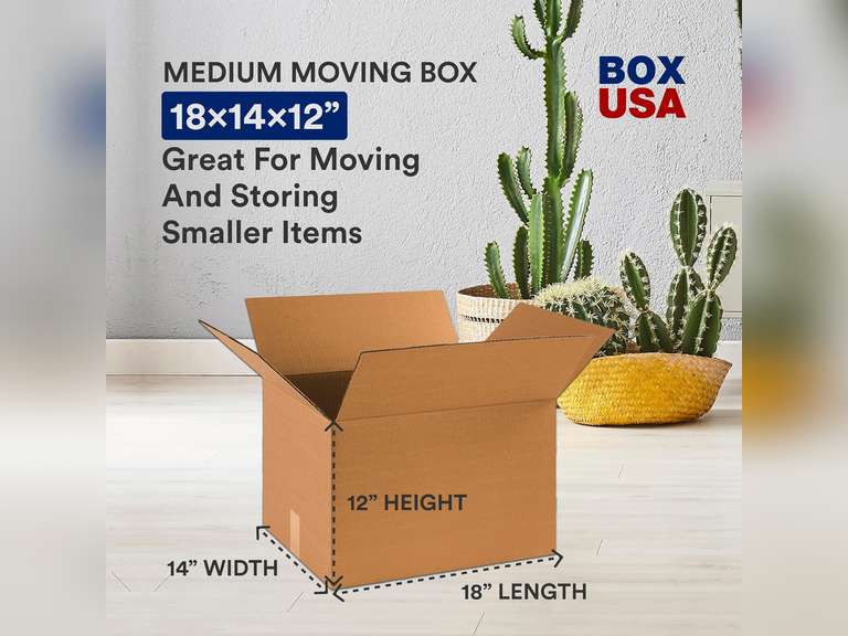 BOX USA B181412RP10 Cardboard Shipping Boxes, 18" x 14" x 12", Single Wall Corrugated Medium Moving Boxes for Packing, Shipping, Moving and Storage, Kraft (5 pcs) 20