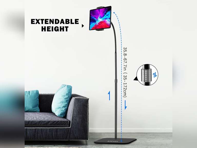 AICase Aluminium Adjustable Height Adjustable (91 cm - 137 cm) & 2.2 kg Stable Base with Gooseneck Compatible with iPad/Tablet from 4.6-13 Inches/Mobile Phone Holder Holder Floor Stand 40
