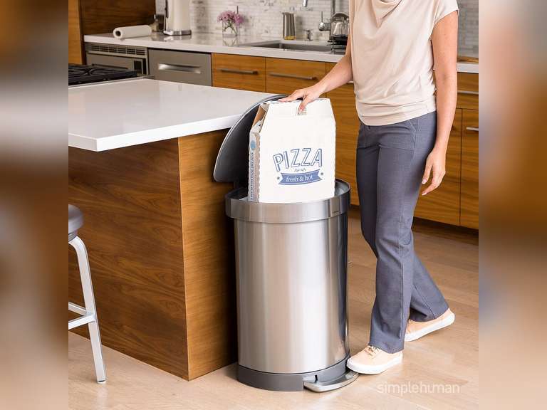 simplehuman 60 Liter / 16 Gallon Stainless Steel Semi-Round Step Trash Can with Liner Rim, Brushed Stainless Steel 126