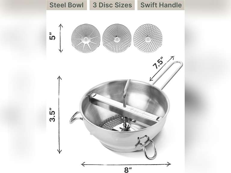 Ergonomic Food Mill Stainless Steel With 3 Grinding Discs - Rotary Food Mill for Tomato Sauce, Applesauce, Puree, Mashed Potatoes, Jams, Baby Food 40