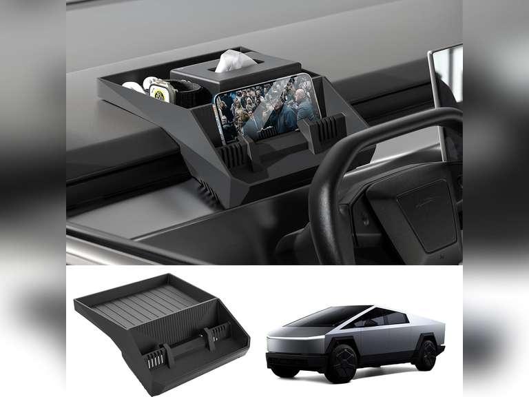 for Cybertruck Dash Tray Organizer Custom Fit Behind-Screen Storage Tray with Anti-Slip Pads & Secure Clips, Silicone Console Organizer for Tesla Cybertruck Accessories 2025 60
