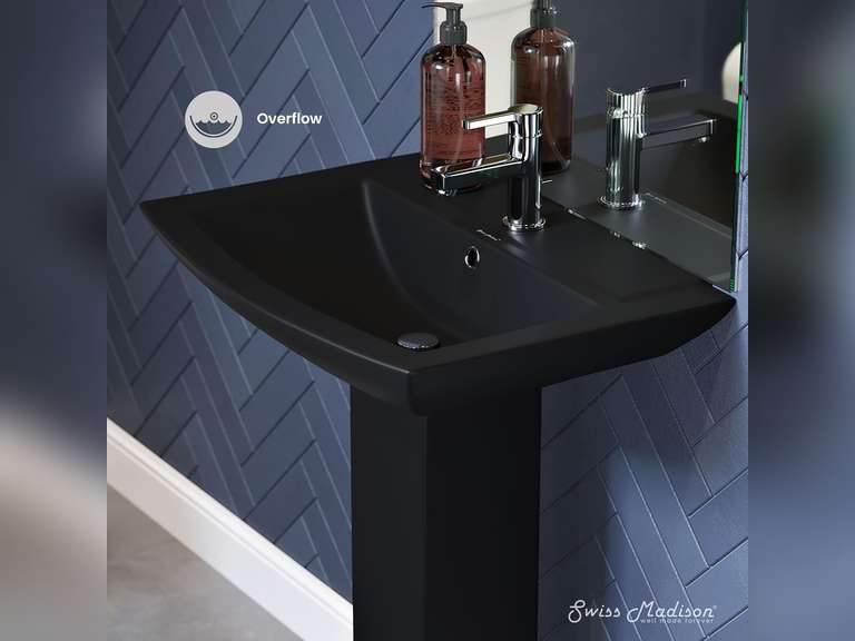 Sublime Square Two-Piece Pedestal Sink in Matte Black 234