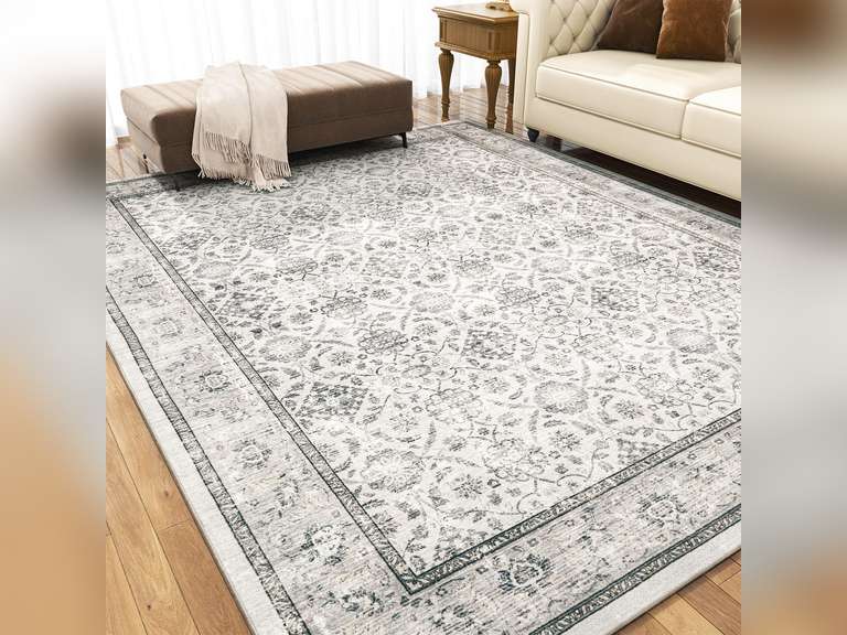 6x9 Washable Area Rug for Living Room Bedroom - Vintage Boho Carpet Large Soft Distressed Floral Floor Rug for Dinning Room Playroom Home Office Indoor Room Decor,Grey 332