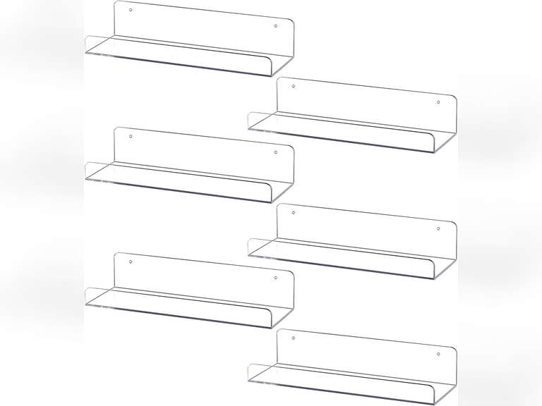 Sooyee 6 Pack Floating Shelves,15 Inch Acrylic Shelves Floating Bookshelf,Funko Pop Display Shelf, Invisible Picture Ledge Wall Mounted Shelves,Clear Shelves 21