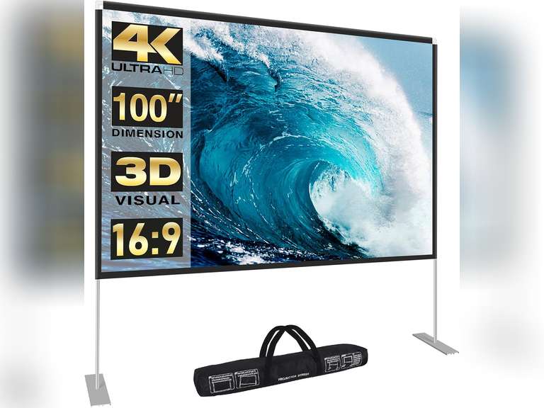 100 inch Projector Screen and Stand,Portable Projector Screen 4K HD Rear Front Projection Screen with Carry Bag for Outdoor Indoor Home Theater Backyard Cinema Travel 54