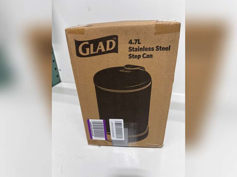 Glad Small Trash Can, 1.2 Gallon | Round Stainless Steel Garbage Bin with Soft Close Lid & Step Foot Pedal | Black Metal Waste Basket with Removable Inner Bucket, Matte Black 23