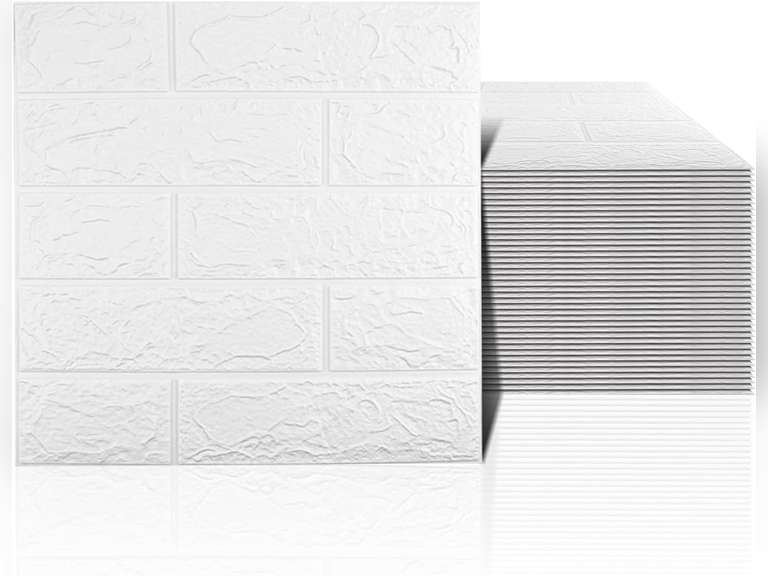 40 PCS White 3D Wall Panels, 58 sq.feet Coverage, Printable Wallpaper Sticker with Self-Adhesive Waterproof Brick PE Foam Wall Panels Peel and Stick for Interior Wall Decor Home Decoration ( damage package) 57