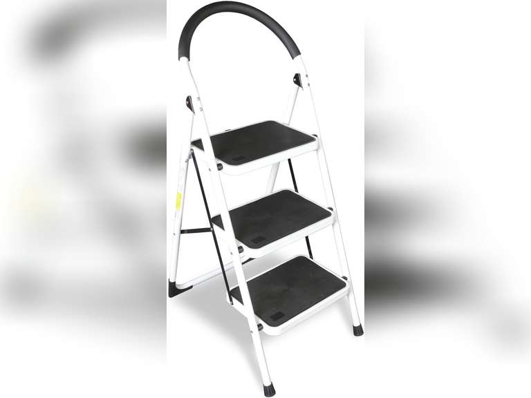 BIG RED 3 Step Ladder: Ergonomic Folding Stool with Anti-Slip Pedal, Step Stool with Padded Handle for Kitchen, Household, Offices. 400 lb Capacity 68