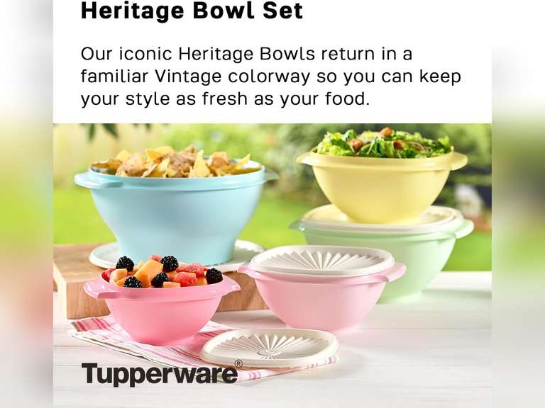 (No lids) Tupperware Heritage Collection, 5 Piece Food Storage Container Set in Vintage Colors, Dishwasher Safe and BPA Free (5 Bowls) 60