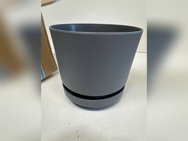 Elly D cor 8 inch Plastic Cylinder Planter Pot with Self-Watering Saucer and Drainage Hole,Lightweight & Extremely Durable, 8"x 8", Gray 27