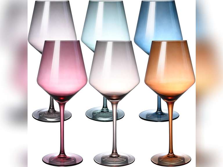 Colored Wine Glasses Set of 6, Long Stem Hand Blown Premium Crystal Red White Wine Glass, Great Gift Set for Wife & Mom, Wedding, Anniversary, Christmas, Birthday - 18Oz (similar) 36