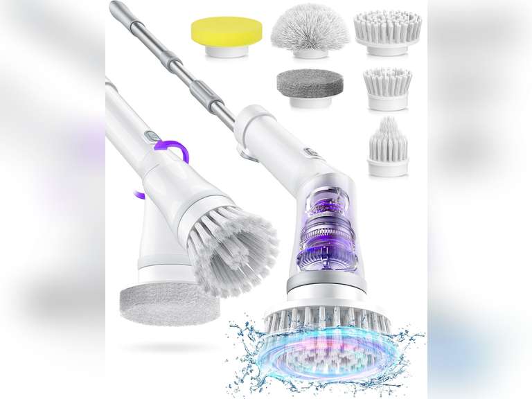 Electric Spin Scrubber, Cordless Shower Scrubber Rotary Floor Brushes & Pad Drivers with 6 Brush Heads - 2H Dual Speed, IPX7 Waterproof Extension Handle for Bathroom Tile Car Cleaning 40