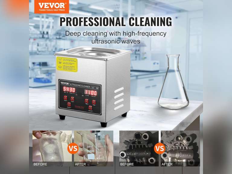 VEVOR Ultrasonic Cleaner Ultrasonic Stainless Steel Cleaning Device 158 W, 2 L Ultrasonic Cleaning Device with Digital Display 0-30 Min, Cleaning Ultrasonic for Jewellery, Glasses, Watches etc. 43