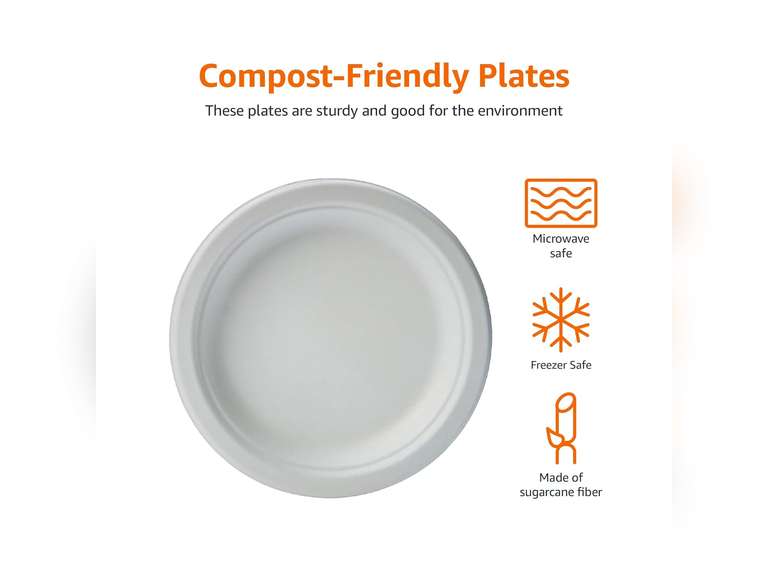 Amazon Basics Compostable Plates, 10-inch, 500-count 70