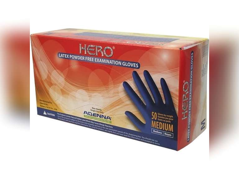 Hero Latex 14mil Exam Gloves Powder Free by Adenna Medium 21