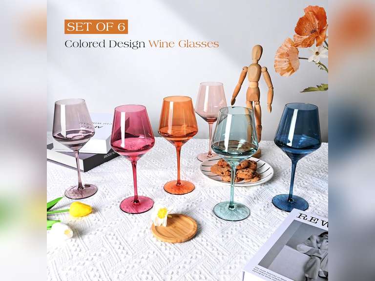 Colored Wine Glasses Set of 6, Long Stem Hand Blown Premium Crystal Red White Wine Glass, Great Gift Set for Wife & Mom, Wedding, Anniversary, Christmas, Birthday - 18Oz (similar) 36
