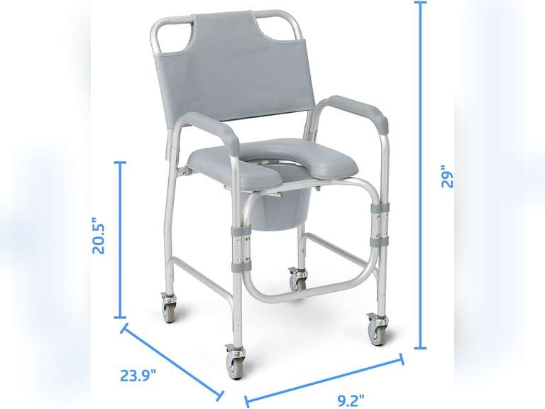 Medline aluminum padded shower chair commode with 4 locking casters 190