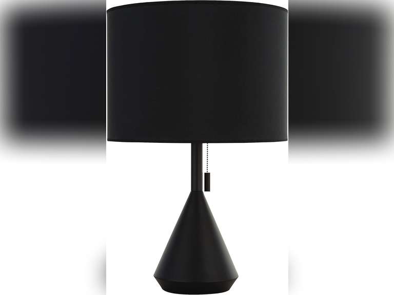Rivet Mid-Century Modern Pull Chain Switch for Each Socket Table Lamp, 23"H, Matte Black with Gold Accents 70