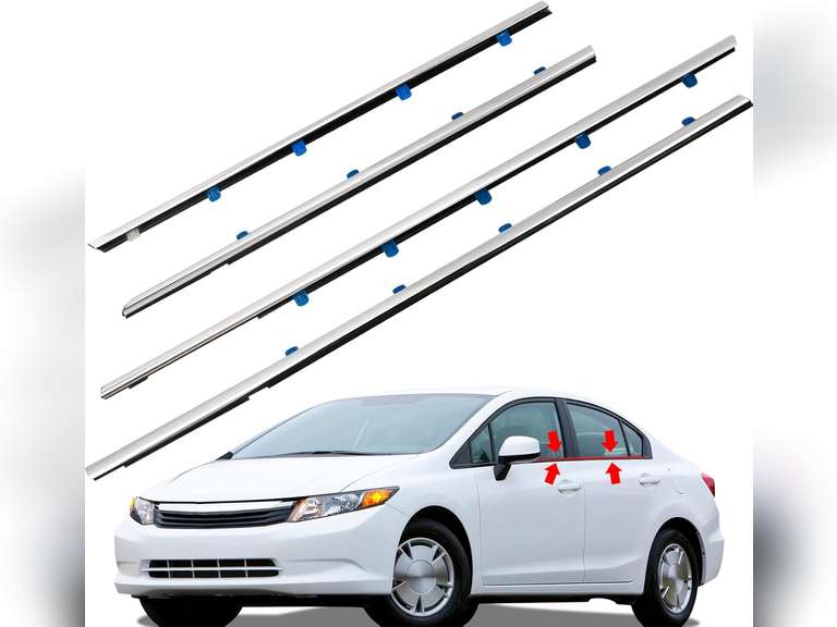 Weatherstrip Window Seal Car Window Moulding Trim, Silver Compatible with2012-2015 Civic 4 Door Sedan. OE 72450-TR0-A01 72410-TR0-A01 72950-TR0-A01 72910-TR0-A01 Set of 4 38