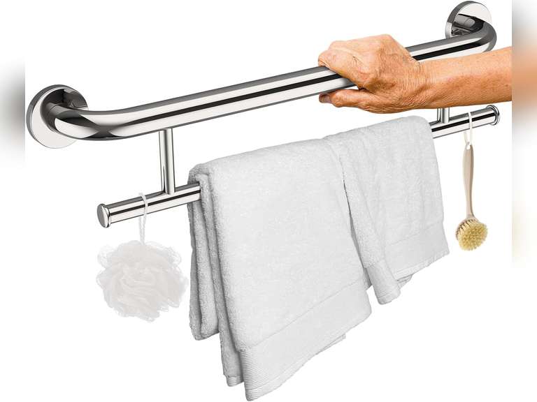 (Similar)Polished Chrome Grab Bar 24 Inch w/Towel Holder, iHansee Stainless Steel Towel Rack Shower Support Balanced Support Handle, Wall Mount Safety Handrail Grab Rail for Elderly Senior Handicap Disabled 38