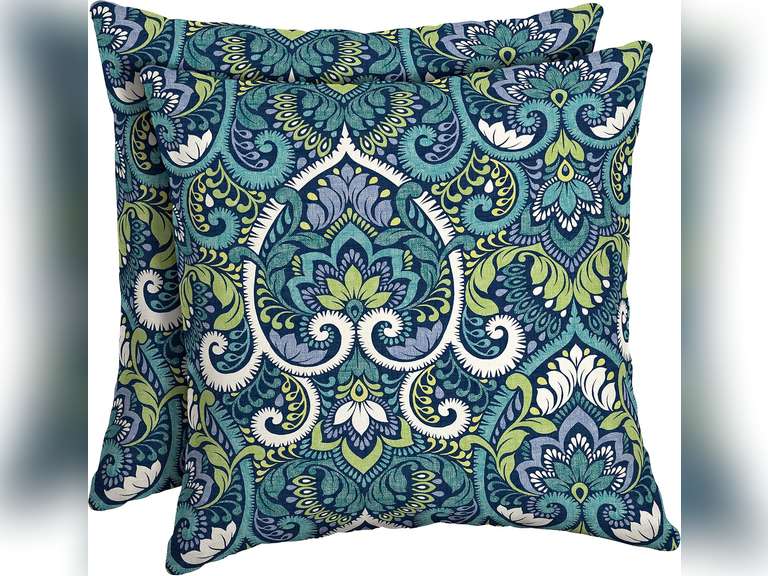 Arden Selections Outdoor Toss Pillow (2 Pack) 16 x 16, Sapphire Aurora Blue Damask 22