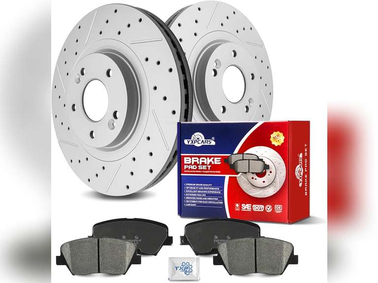 Ceramic Front Brakes Pad and Rotors Drilled Slotted Vented Replacement Disc Brake Kits for Kia Sorento 2014-2015,for Hyundai Santa Fe Sport 2013 2014 2015 2016 2.4L/2.0L 107