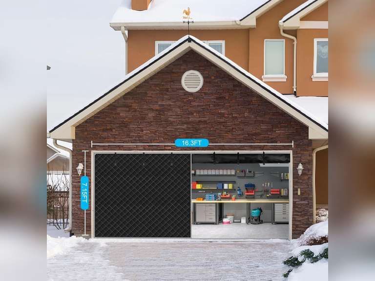 Winter Garage Door Screen, 16x7FT Insulation Kit for 2 Car, Magnetic Thermal Curtain, Thicken Screen, Temporary Cover for Patio, Black 50