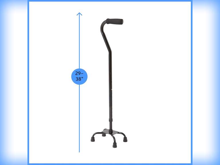 Medline Aluminum Quad Cane with Small Base for Balance, Knee Injuries, Leg Surgery Recovery & Mobility, Portable, Lightweight Walking Aid for Seniors & Adults, Black 23