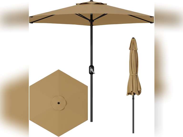 HarmonyHealth 7.5FT Patio Umbrella Outdoor, Market Umbrella, Table Umbrella, 6 Sturdy Ribs UV Protection Waterproof for Garden, Pool, Deck, Backyard (Tan) 189