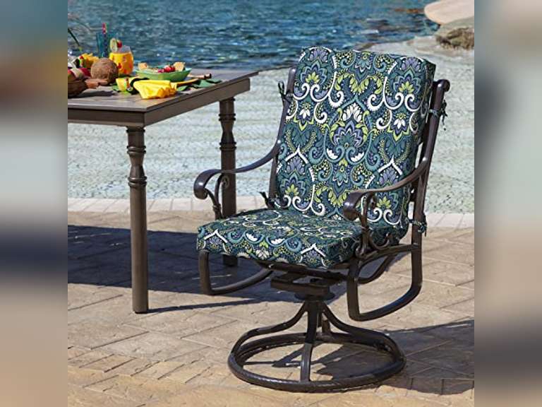 Arden Selections Outdoor Chair Cushion 16.5 x 18, Sapphire Aurora Blue Damask 35