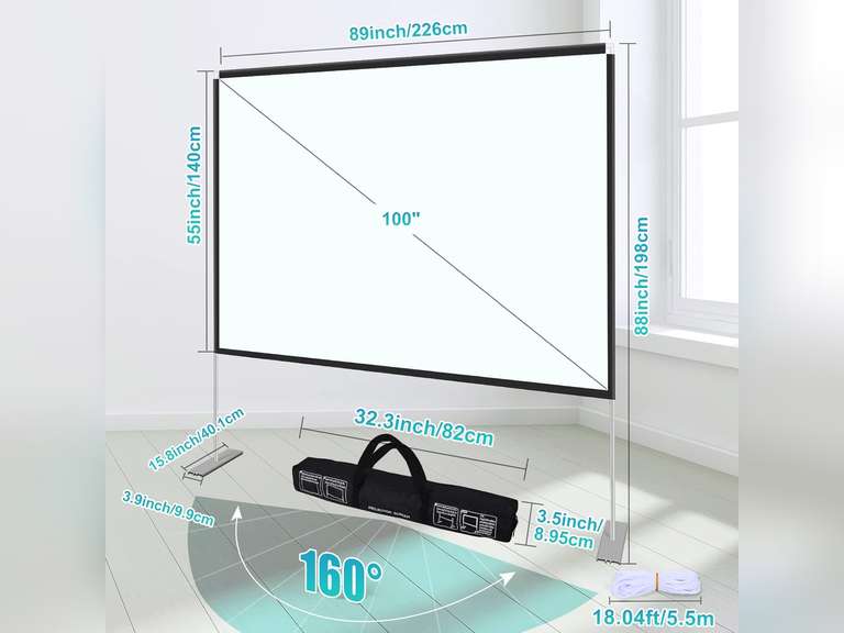 100 inch Projector Screen and Stand,Portable Projector Screen 4K HD Rear Front Projection Screen with Carry Bag for Outdoor Indoor Home Theater Backyard Cinema Travel 54