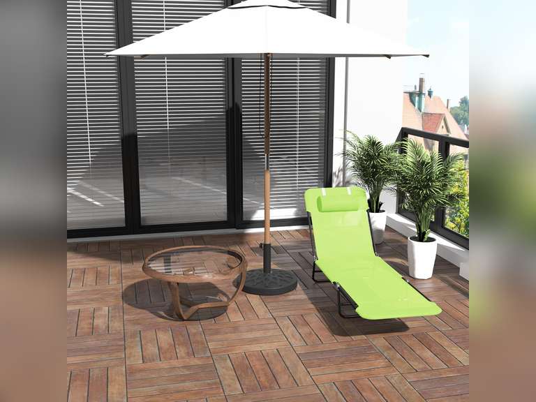 Outsunny Folding Chaise Lounge Chair, Pool Sun Tanning Chair, Outdoor Lounge Chair with Reclining Back, Breathable Mesh Seat, Headrest for Beach, Yard, Patio, Green 65