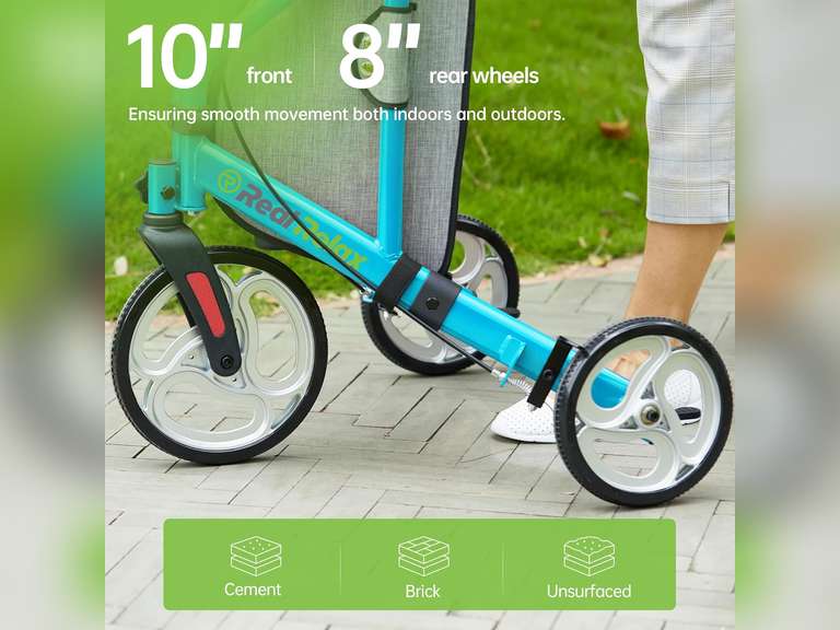 Real Relax 3 Wheel Rollator Walker with 10" Wheels, Narrow Walkers for Small Spaces, Compact Folding with Storage Bag, Cup Holder for Seniors, Light Blue 120