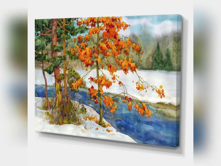 Stream In The Winter Forest I Lake House Canvas Wall Art 28