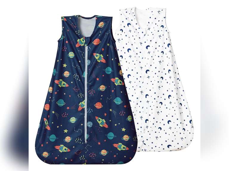 david's kids Micro Fleece Baby Sleep Sack 6-12 Months, Soft Warm Baby Wearable Blankets with 2-Way Zipper, 2 Pack Comfy Sleeping Bags for Infant Newborn Boys Girls Neutral, Medium Size, Space Navy 24