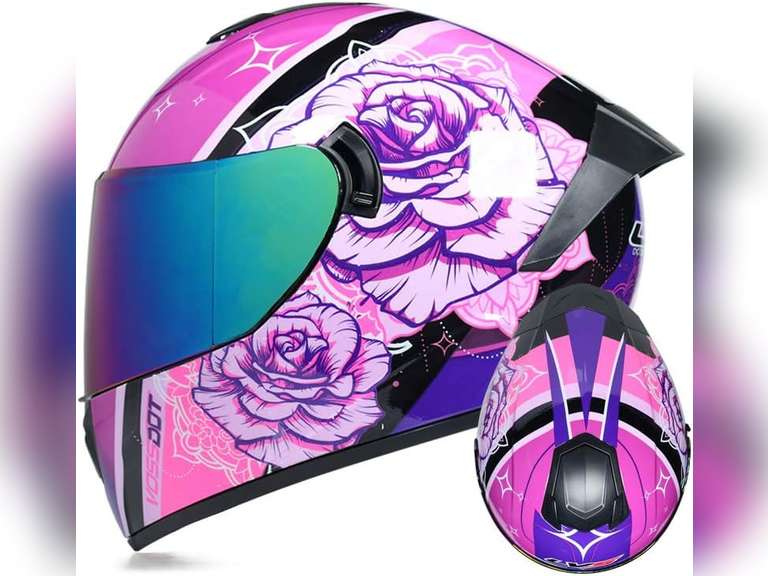 Full Face Motorcycle Helmet DOT Approved Motorbike Moped Street Bike Racing Crash Helmet, Men and Women 75