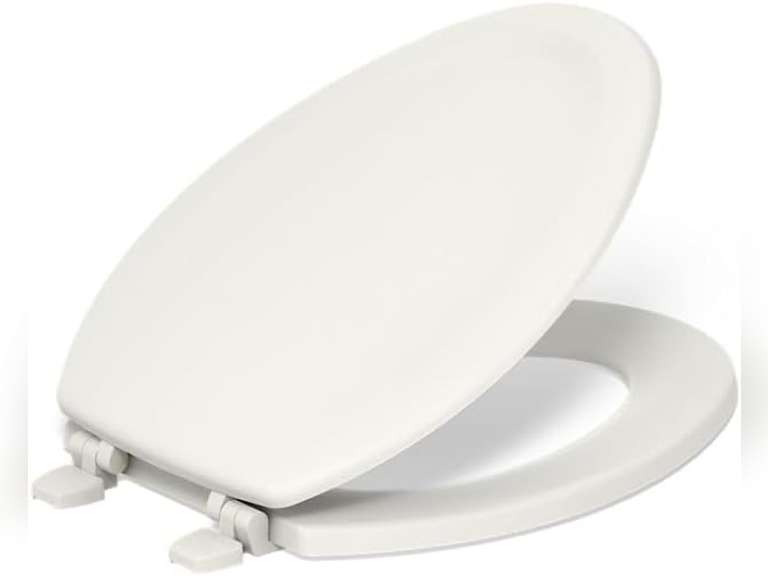 KOHLER K-4647-96 Stonewood Molded-Wood with Color-Matched Plastic Hinges Elongated Toilet Seat, Biscuit 47