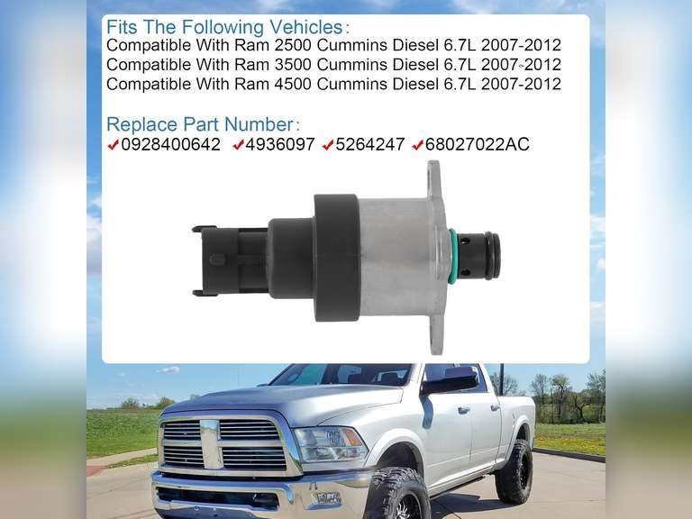 0928400642 Fuel Pressure Regulator Compatible with Ram 2500 3500 4500 Cummins Diesel 6.7L 2007-2012, Replace 4936097, 5264247,68027022AC 28