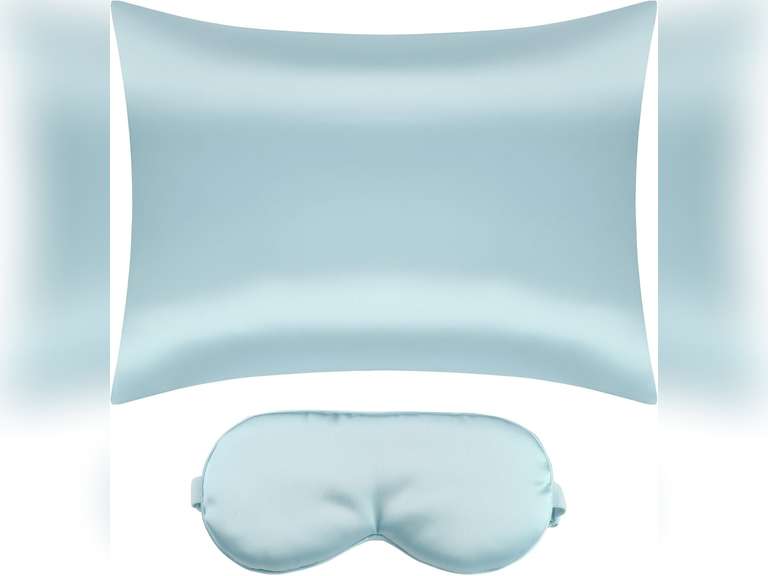 uxcell Satin Pillowcase for Hair and Skin with Hidden Zipper, Breathable Pillow Case with 1 Pcs Sleep Mask Queen (20"x30") Blue(2Pack) 11